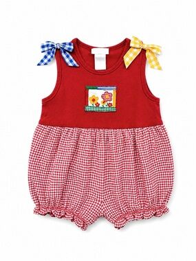 Vintage KaBoom Baby Bubble Romper 6-9M Red Gingham Floral Applique Y2K Bows VTG